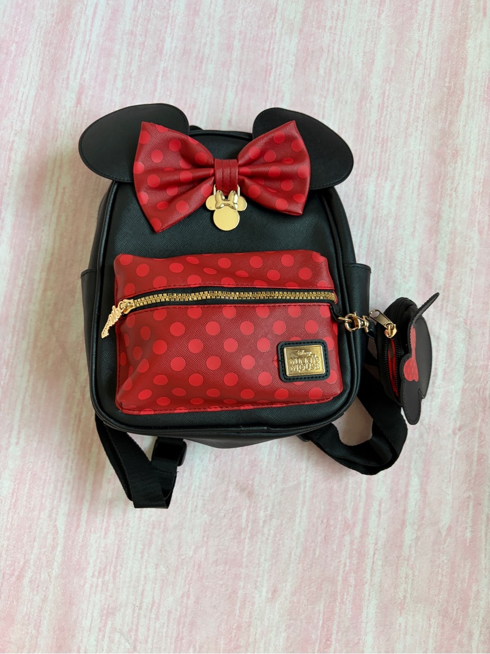 Bioworld Kids Black and Red Polka Dot Bow Ear Backpack